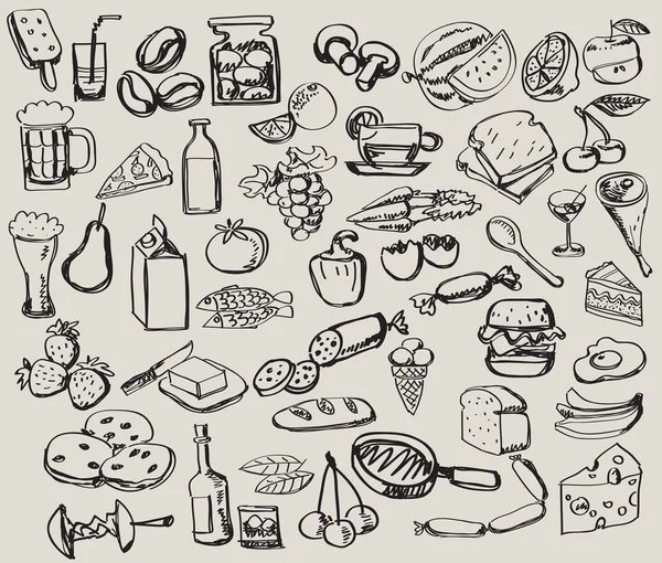 Handgezeichnetes Set: Küche - Lebensmittel — Stockvektor
