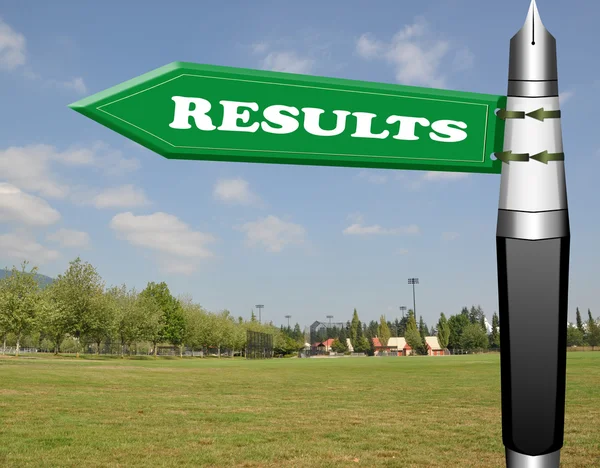 Results fountain pen road sign — Stock Photo, Image