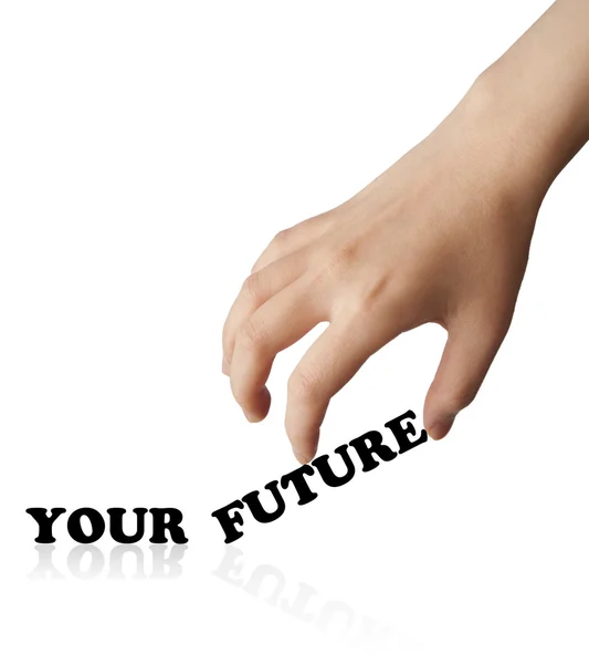 Mano y palabra tu futuro en blanco creando un concepto — Foto de Stock
