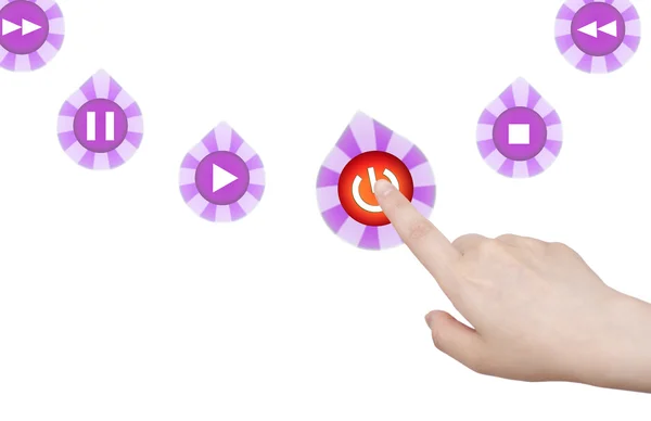 Pressing power icon button on touch screen — Stock Photo, Image