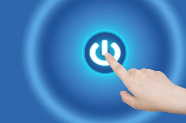 Pressing power icon button on touch screen — Stock Photo, Image