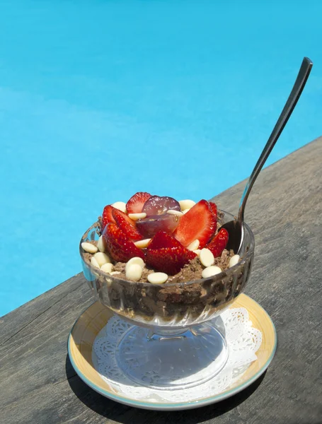 stock image Delicious desert with chocolate and strawberry