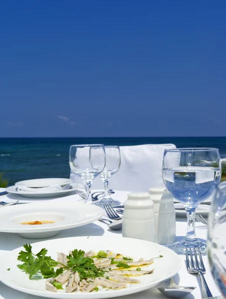 Gourme oběd na pobřeží Středozemního moře — Stock fotografie