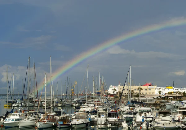 stock image The rainbow over the marina. Iraklion