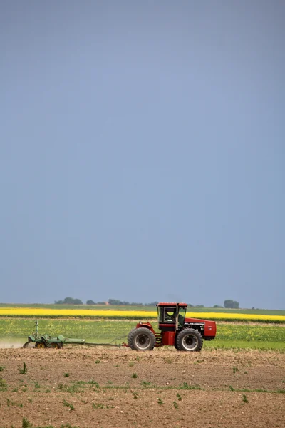 Саскачеванский фермер пашет свое поле — стоковое фото