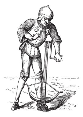 A medieval crossbowman soldier vintage engraving. clipart