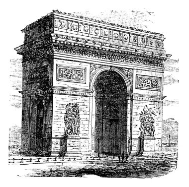 zafer kemer veya arc de triomphe, paris, Fransa. Vintage engrav