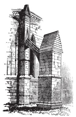 Buttress arch of Lincoln Cathedral chapter, England. Old engravi clipart