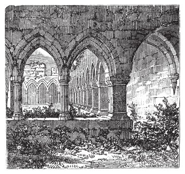Gothic cloisters and arch at Kilconnel Abbey, in County Galway, clipart