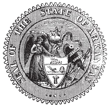 Seal of Arkansas prior to 1907 old engraving. clipart