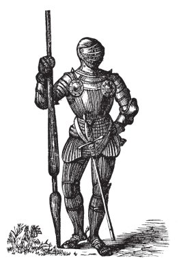 Henry VII armor, King of England, old engraving clipart