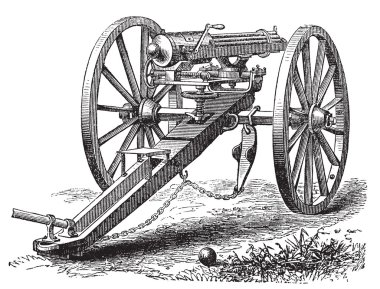 Galting gun vintage engraving. clipart