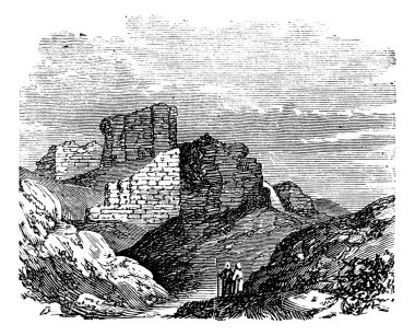 Ruins of the Main Palace in Babylonia vintage engraving. clipart