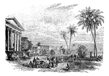Barrackpore or Barrackpur, in West Bengal, India, vintage engrav clipart