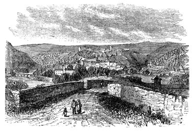 Besancon city, Franche-Comte , France, vintage engraving. clipart