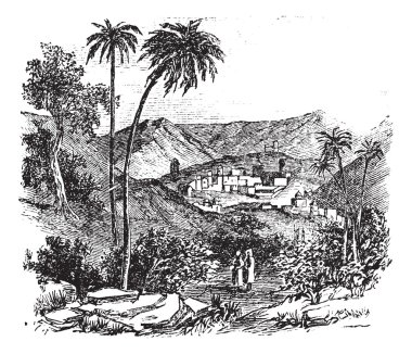 Bethany or Biblical village, Jerusalem, vintage engraving. clipart