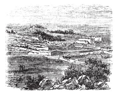 Bethel village, Jerusalem, vintage engraving. clipart