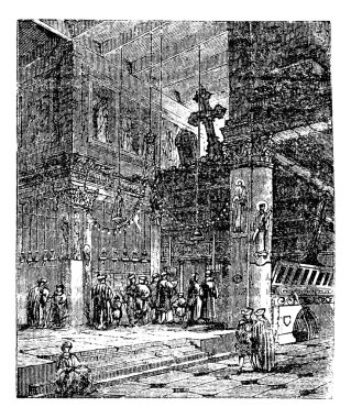 Church of the Nativity, Bethlehem, Israel, vintage engraving. clipart