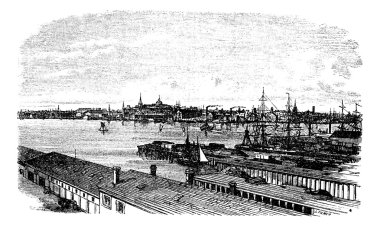 Boston, in Massachusetts, USA, during the 1890s, vintage engravi clipart