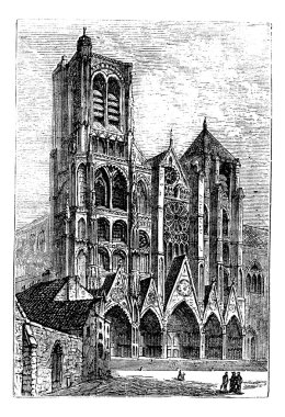 Bourges Cathedral, in Bourges, France vintage engraving clipart