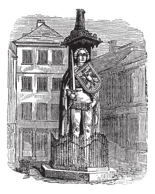 Bremen Roland, statue, Bremen, Germany, vintage engraving. clipart