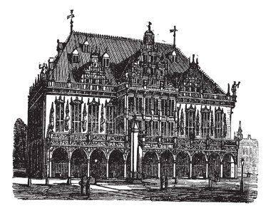 Council house or council estate, Bremen, Germany, vintage engrav clipart