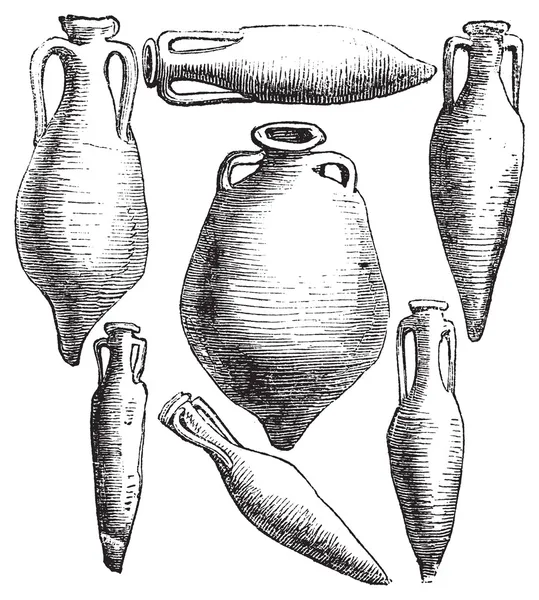 Vases amphores grecques et romaines gravure vintage . — Image vectorielle