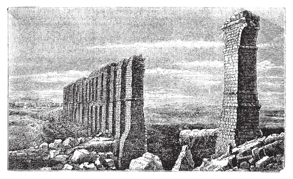 L'aqueduc romain de Carthage ruine la gravure ancienne . — Image vectorielle