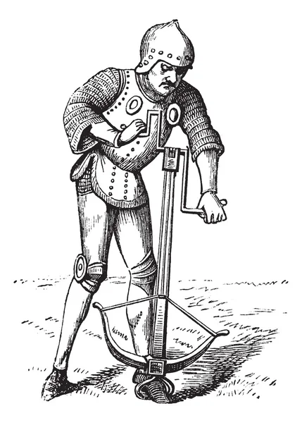 Ein mittelalterlicher Armbrustschützensoldat mit Vintage-Gravur. — Stockvektor