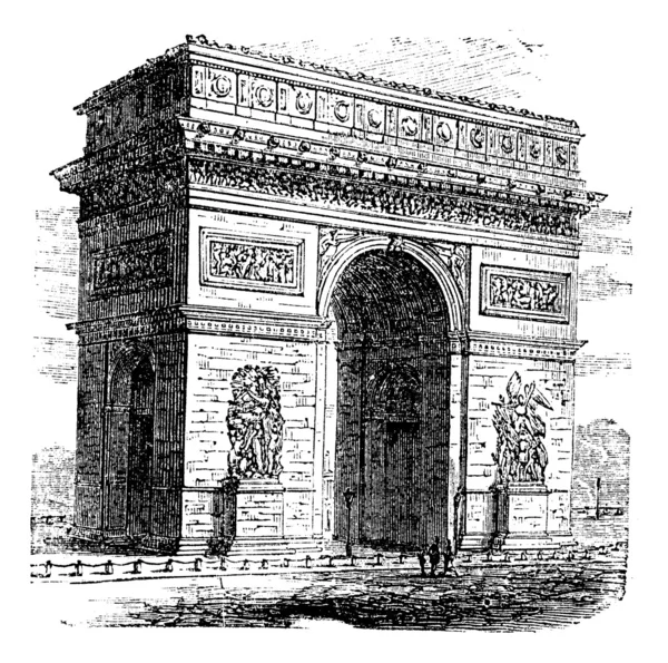 Триумфальная арка или Триумфальная арка, Париж, Франция. Винтажная гравировка — стоковый вектор