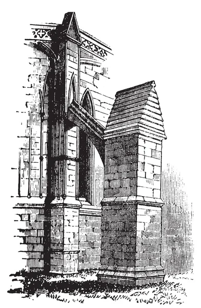 リンカーンのカテドラルの章、イングランドのバットレス アーチ。古い engravi — ストックベクタ