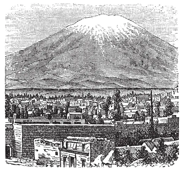 Arequipa y el volcán Misti antiguo grabado, en 1890 . — Archivo Imágenes Vectoriales