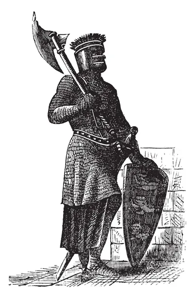 Rüstung und Waffen während der ersten Kreuzzüge, alte Gravur — Stockvektor