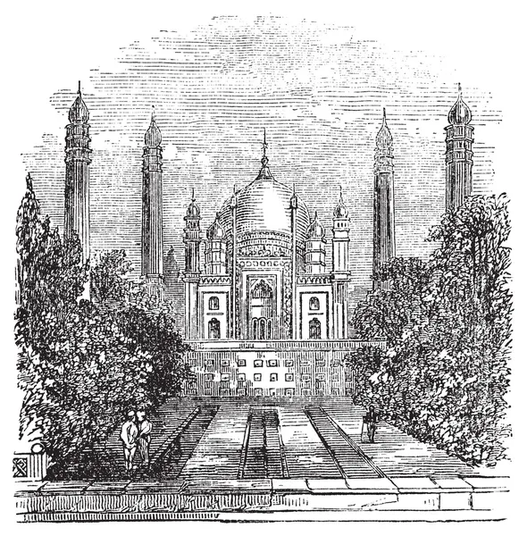 Винтажная гравировка мечети Бадшахи — стоковый вектор