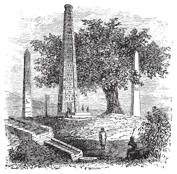 Obelisco de Axum o Estela de Roma, en la región de Tigray, Etiopía, durin — Archivo Imágenes Vectoriales