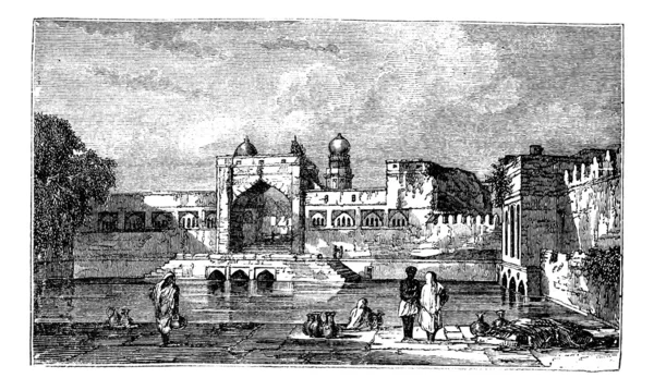 Ruinas de Bijapur, en Karnataka, India, durante la década de 1890, vendimia — Vector de stock