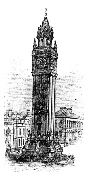 Albert Memorial Clock, in Belfast, Ireland vintage engraving — Stock Vector