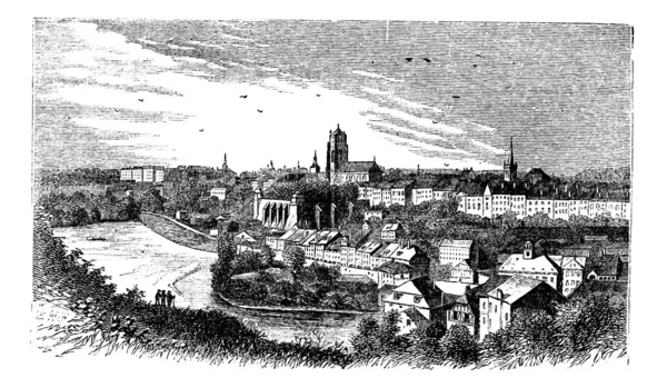 Berna ciudad a finales de 1800, Suiza, grabado vintage . — Archivo Imágenes Vectoriales