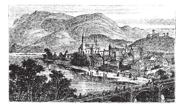 Bingen am Rhein town, Renania-Palatinado, Alemania, vendimia eng — Archivo Imágenes Vectoriales