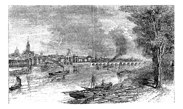 Порт Бордо, Река Гаронна, Франция, винтажная гравировка . — стоковый вектор