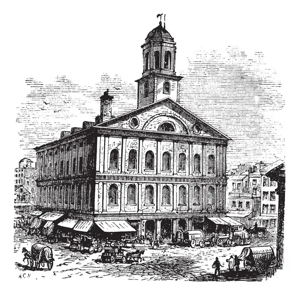 Faneuil hall of de bakermat van de vrijheid, boston, massachusetts, ons — Stockvector