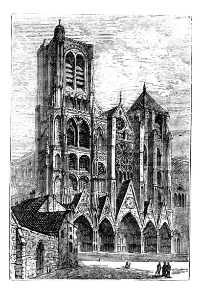 Bourges katedrálisa, a Bourges, Franciaország-szüreti gravírozás — Stock Vector