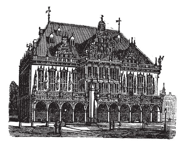 Council house or council estate, Bremen, Germany, vintage engrav