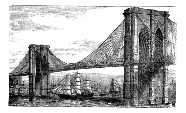 Illüstrasyon, brooklyn Köprüsü ve Doğu Nehri, new york, Amerika Birleşik — Stok Vektör