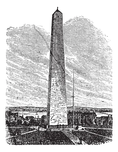 バンカーヒル記念碑、チャールズタウン、マサチューセッツ、ビンテージ engrav — ストックベクタ