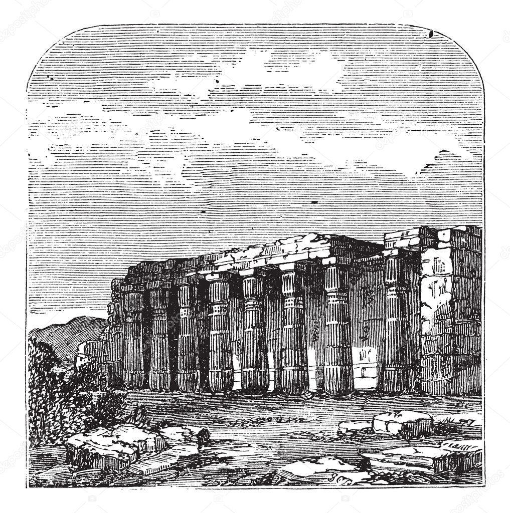 Temple of Luxor (or Quorenth) ruins, in Thebes, Egypt. Vintage e