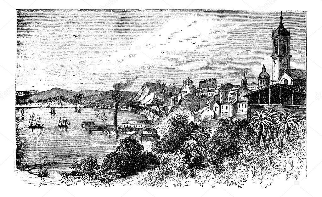 Bahia in Salvador, Brazil, during the 1890s, vintage engraving.