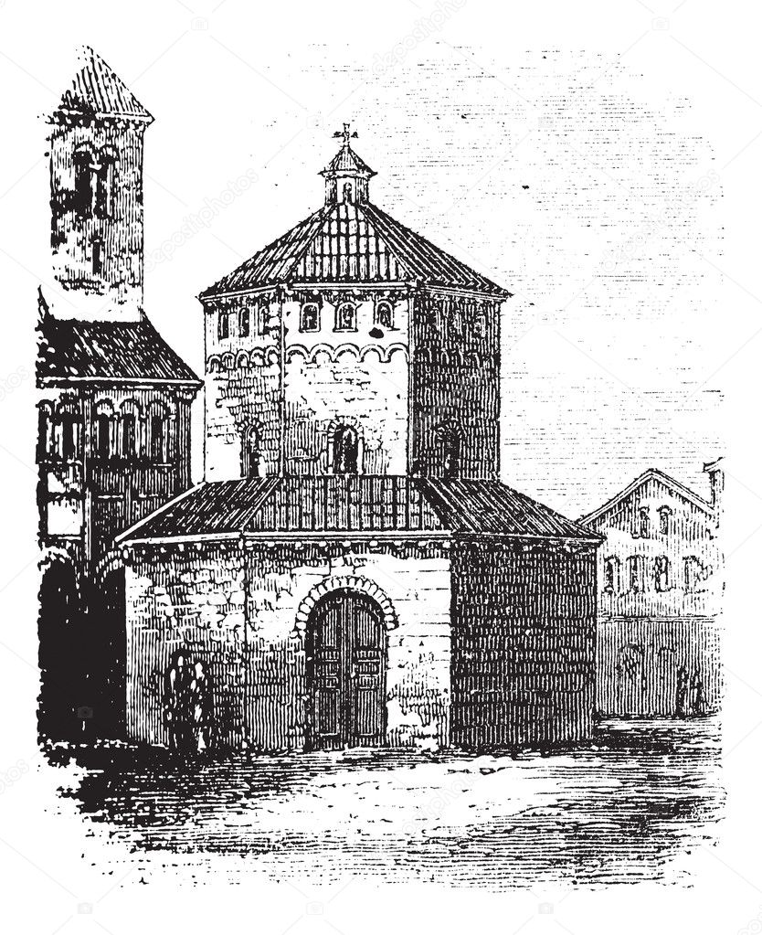 Baptistry of Novara vintage engraving