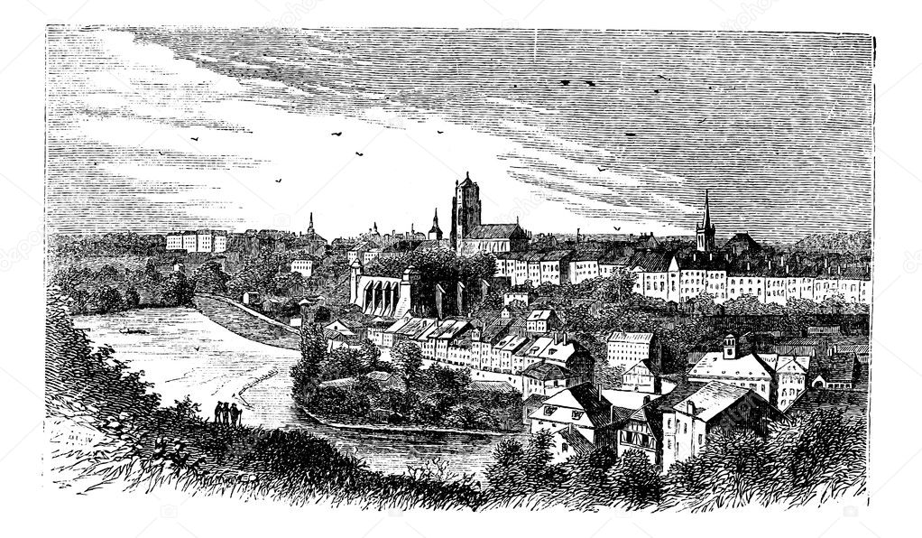 Bern city in late 1800s, Switzerland , vintage engraving.