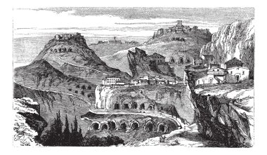 Countryside view of Castrogiovanni vintage engraving clipart